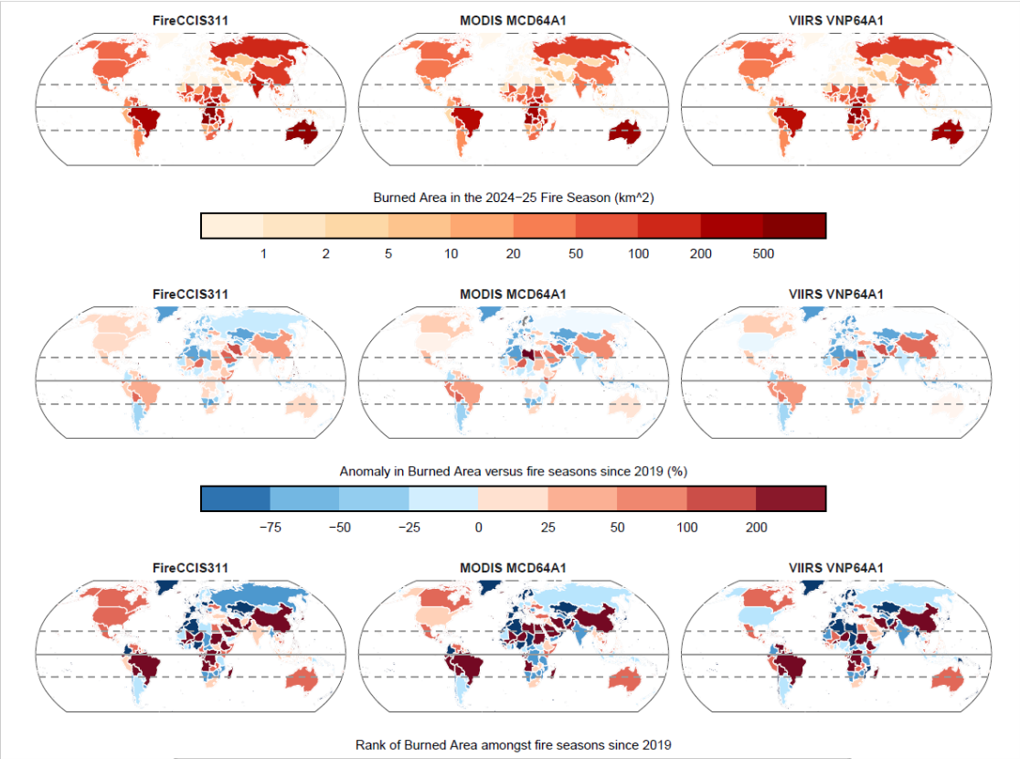 Comparison of the burned area (BA) estimates